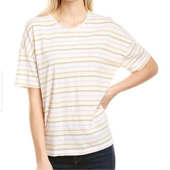 🎀 3/$20 Madewell women’s medium Raw-Edged Hangout Tee in Branham Stripe - Picture 2 of 9